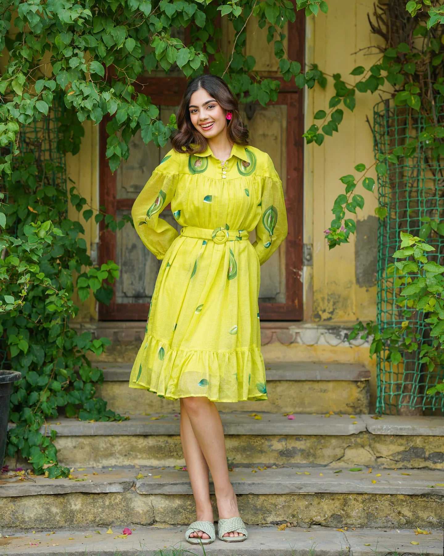 Stylish Yellow Shirt Dress for Women Featuring Unique Handpainted Design Ideal for Everyday Fashion