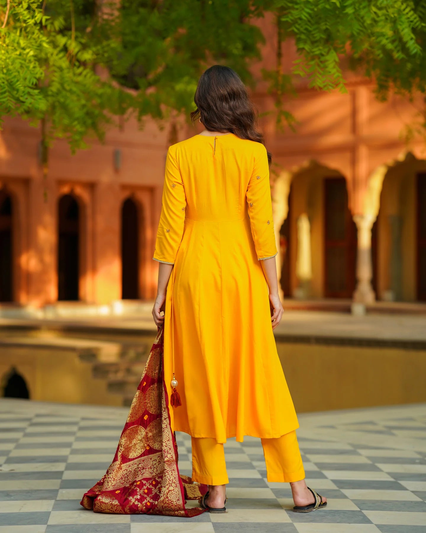 Designer Women’s Mustard Angrakha Kurta Set with Coordinated Bottoms and Flowing Dupatta for Special Occasions