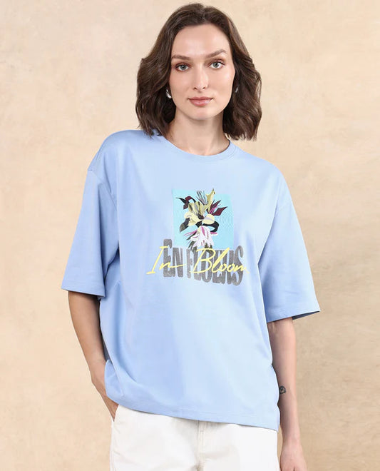 Stylish Light Multi Oversized T-Shirt for Women with KLOVE Brand Floral Artwork and Relaxed Fit