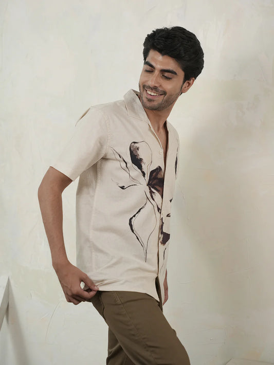 Versatile Beige Panel Printed Shirt for Men Suitable for Work and Weekend Outfits