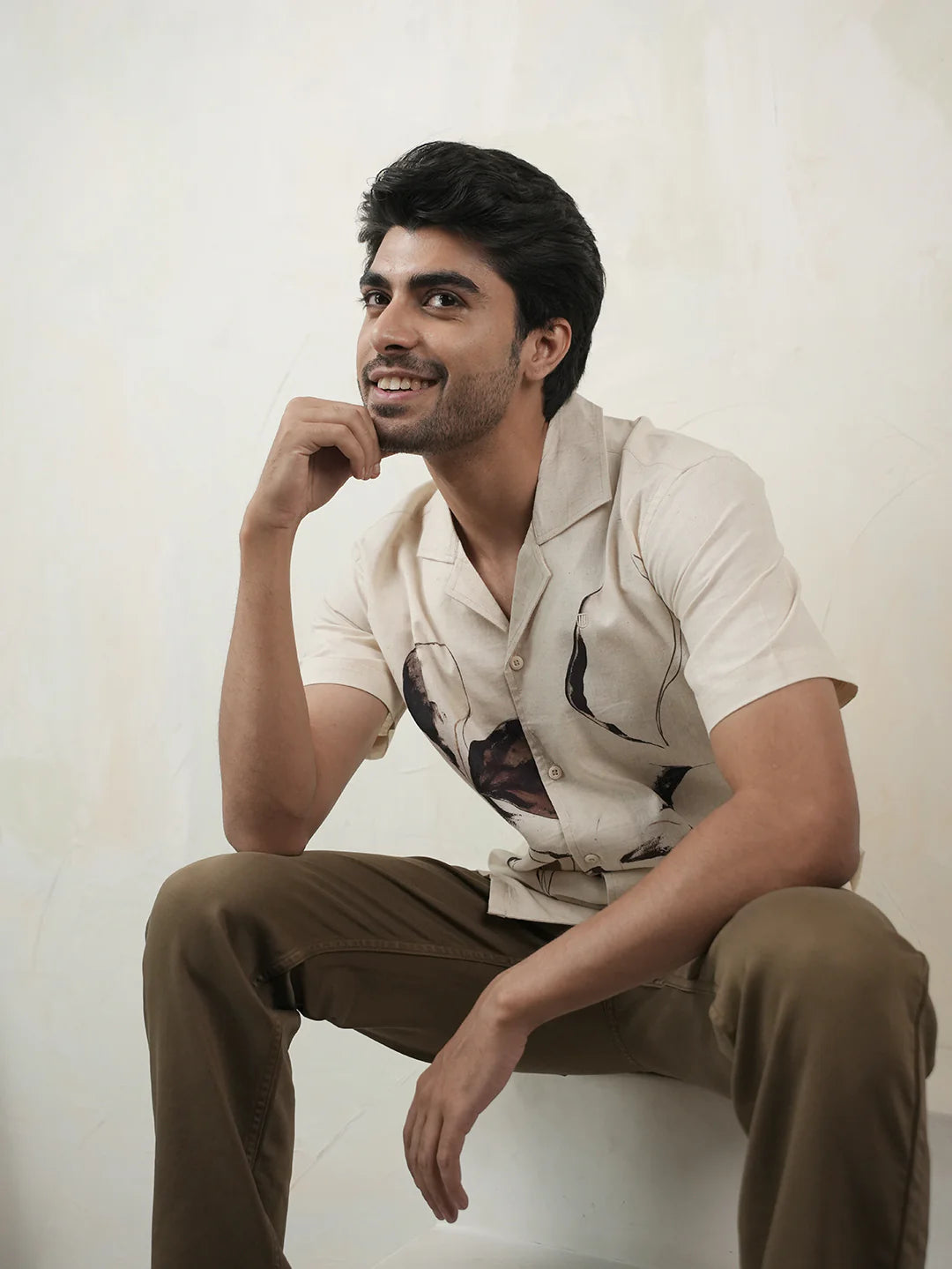 Versatile Beige Panel Printed Shirt for Men Suitable for Work and Weekend Outfits