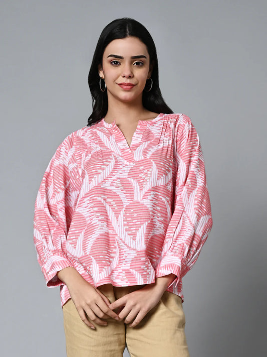 Trendy Women’s Pink Linen Blouse with Relaxed Boxy Fit Design