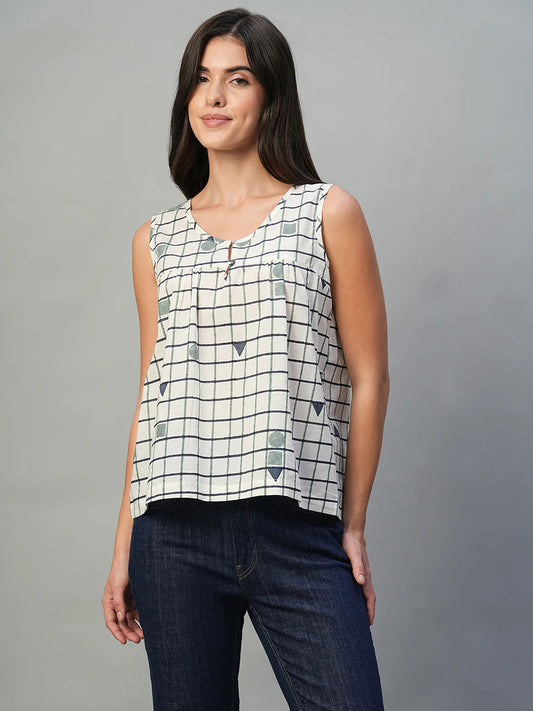 Fashionable Women Blue Cotton Blouse with Classic Regular Fit