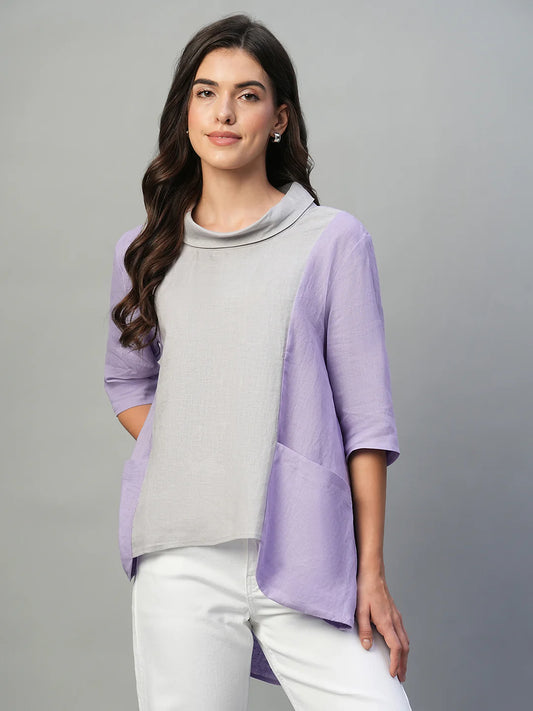 Sophisticated Women Lilac Linen Blouse Designed in Regular Fit
