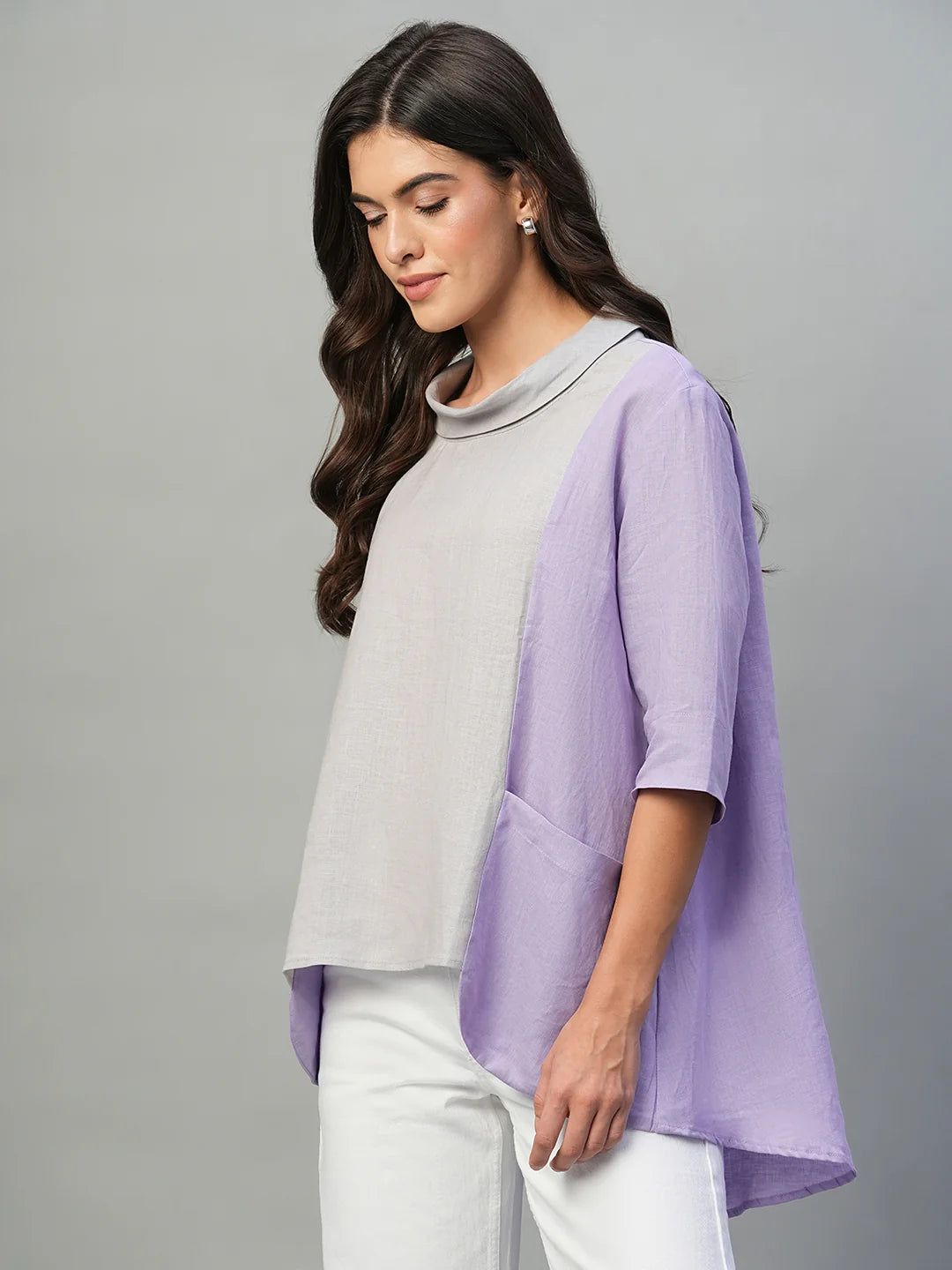 Sophisticated Women Lilac Linen Blouse Designed in Regular Fit