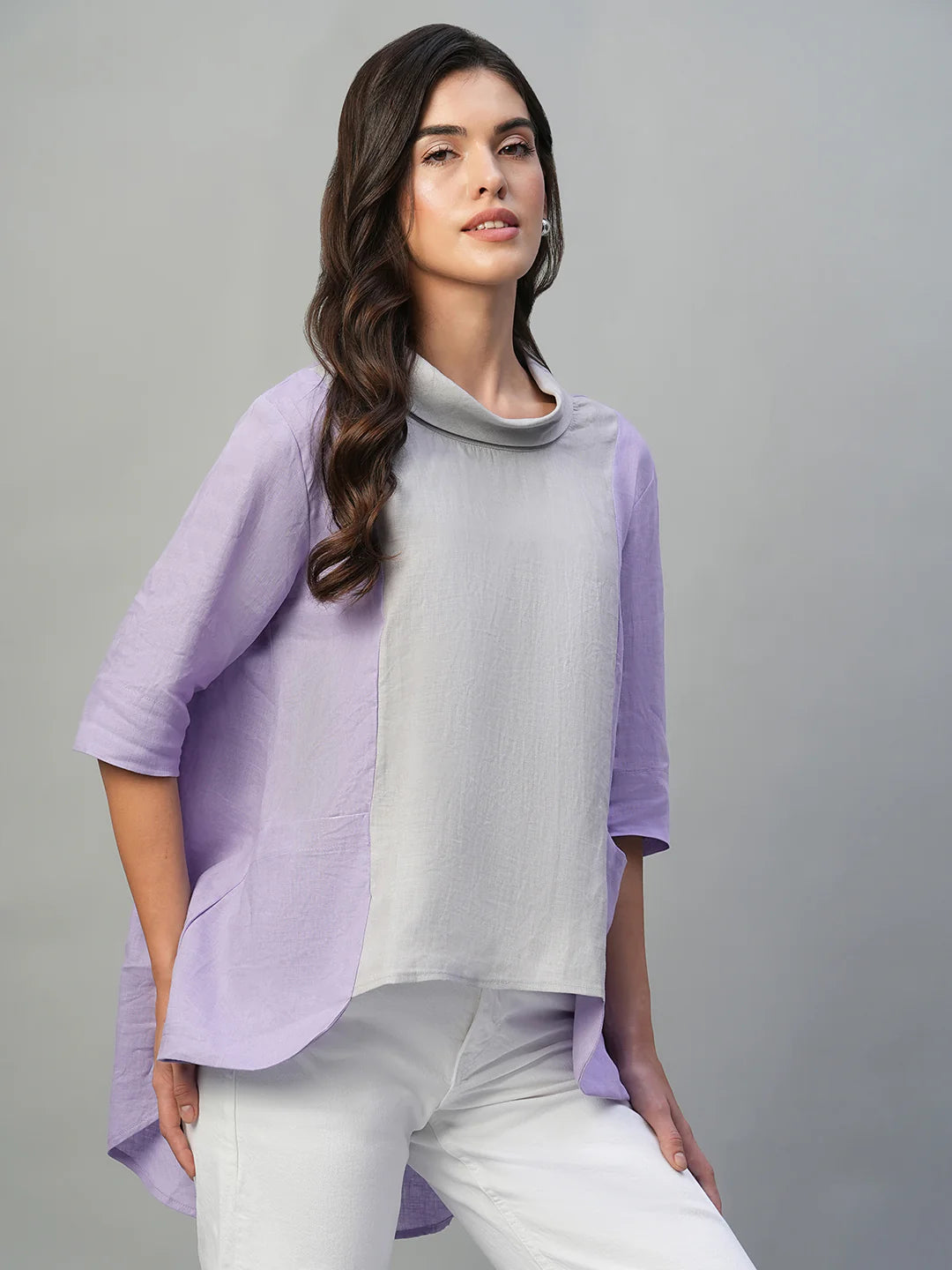 Sophisticated Women Lilac Linen Blouse Designed in Regular Fit