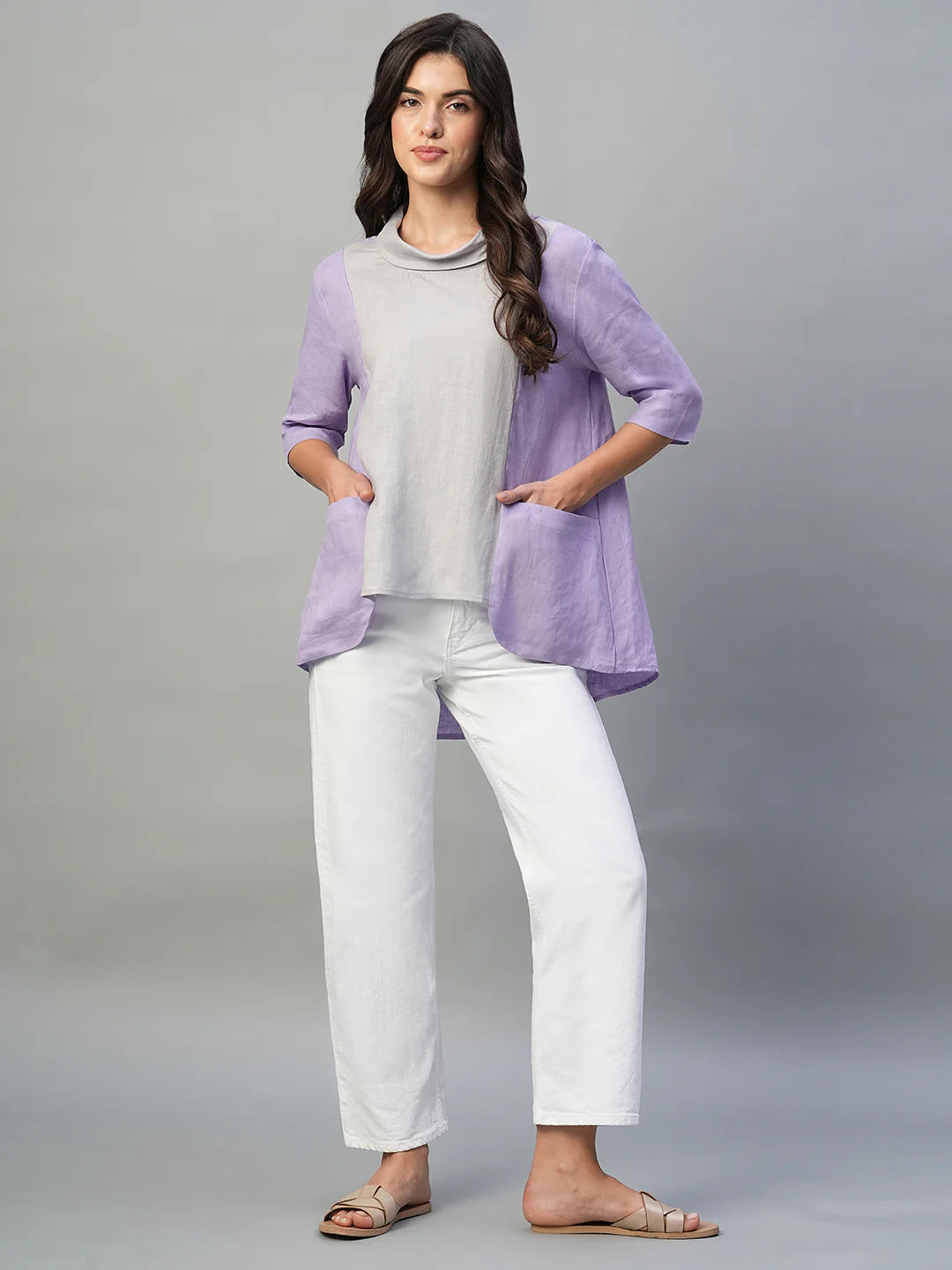 Sophisticated Women Lilac Linen Blouse Designed in Regular Fit