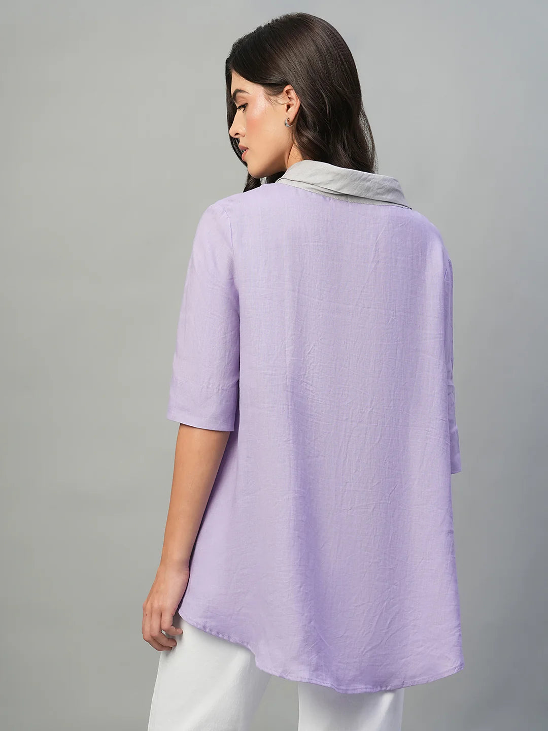 Sophisticated Women Lilac Linen Blouse Designed in Regular Fit