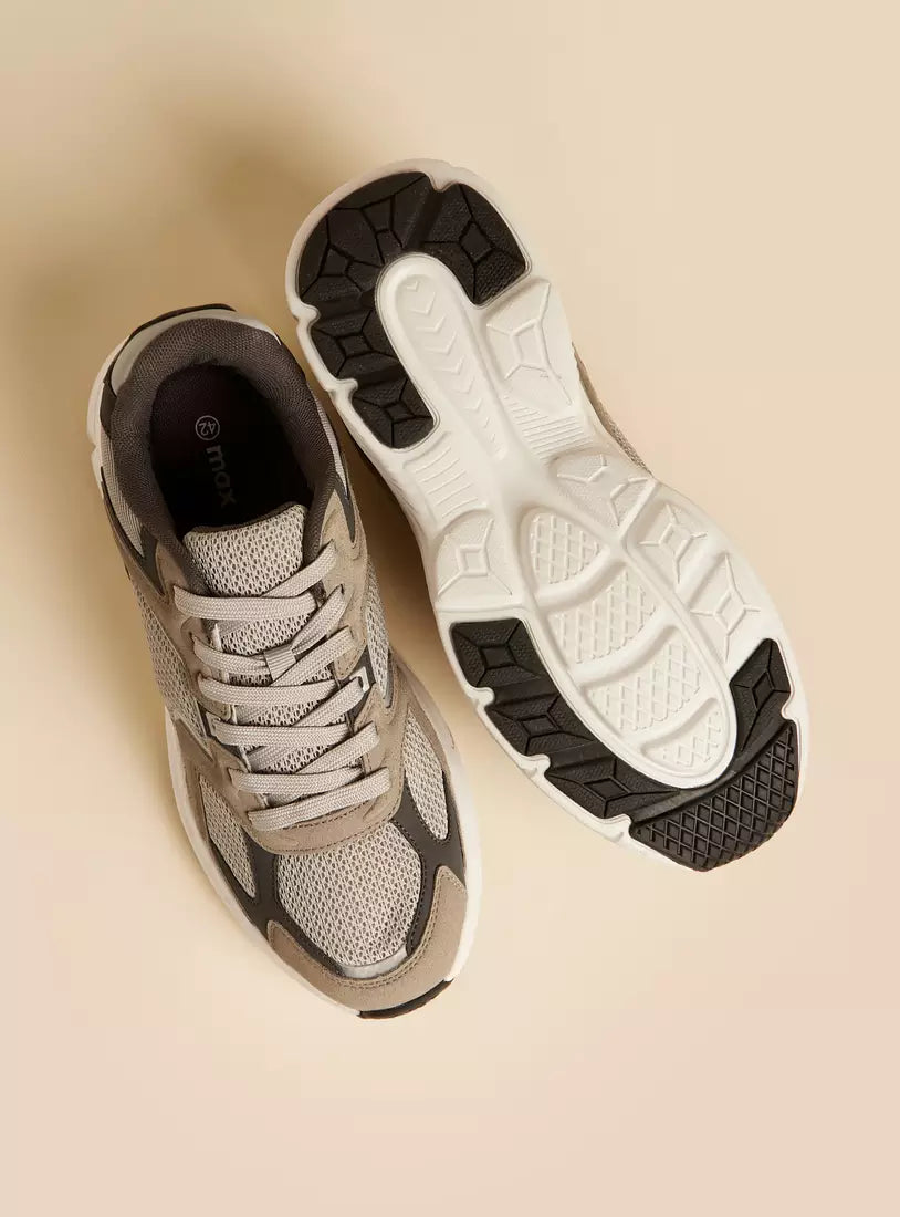 Stylish Panelled Lace-Up Sneakers for Men with Modern Casual Design