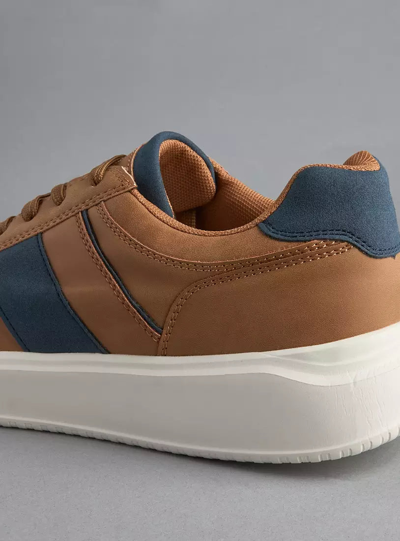 Durable Men’s Panelled Lace-Up Sneakers with Soft Insole and Lightweight Comfort