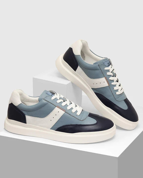 Modern Men’s Leather Blue Solid Sneakers with Soft Padded Insole for All Day Comfort
