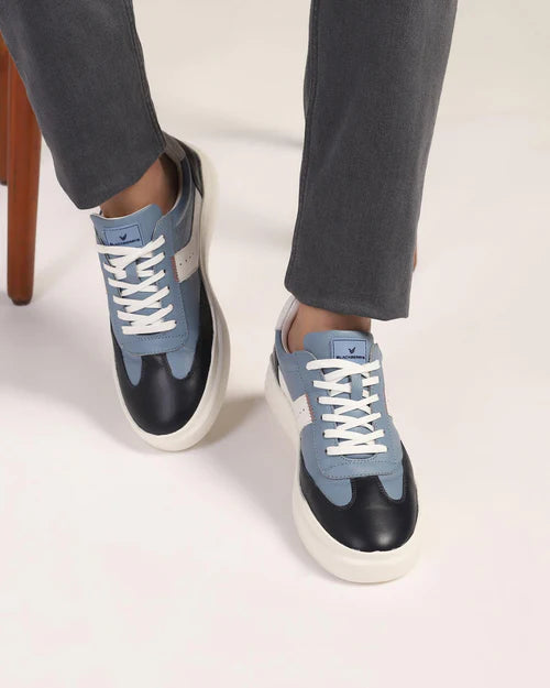 Modern Men’s Leather Blue Solid Sneakers with Soft Padded Insole for All Day Comfort