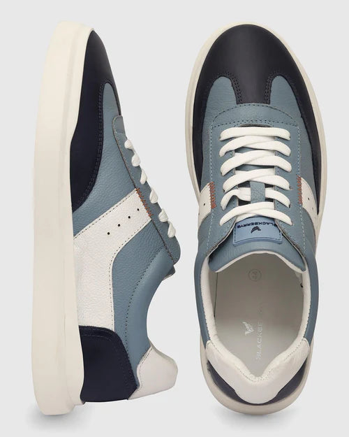 Modern Men’s Leather Blue Solid Sneakers with Soft Padded Insole for All Day Comfort