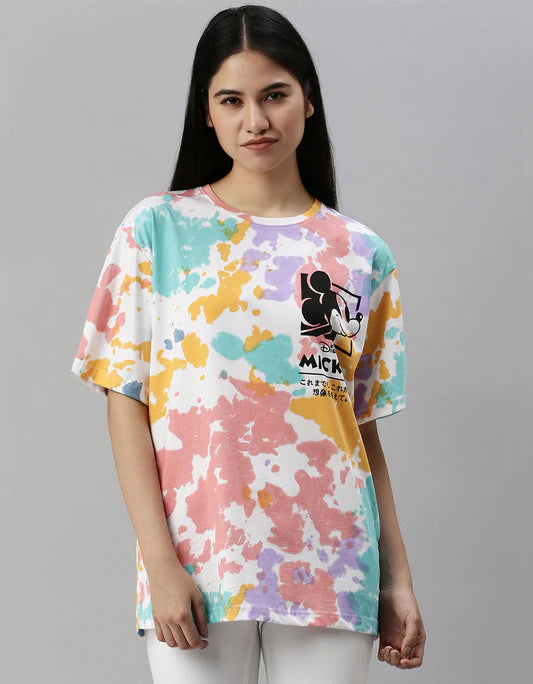 Comfortable Womens Oversized Tie Dye T Shirt with Mickey Print Designed for Modern Casual Looks