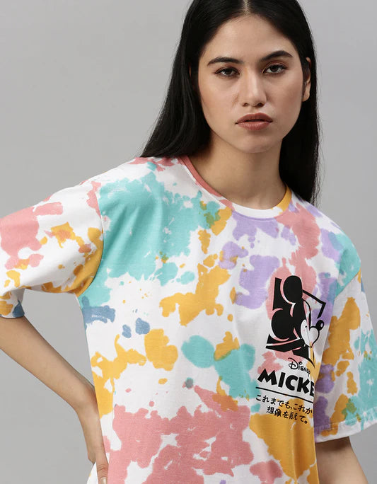 Comfortable Womens Oversized Tie Dye T Shirt with Mickey Print Designed for Modern Casual Looks