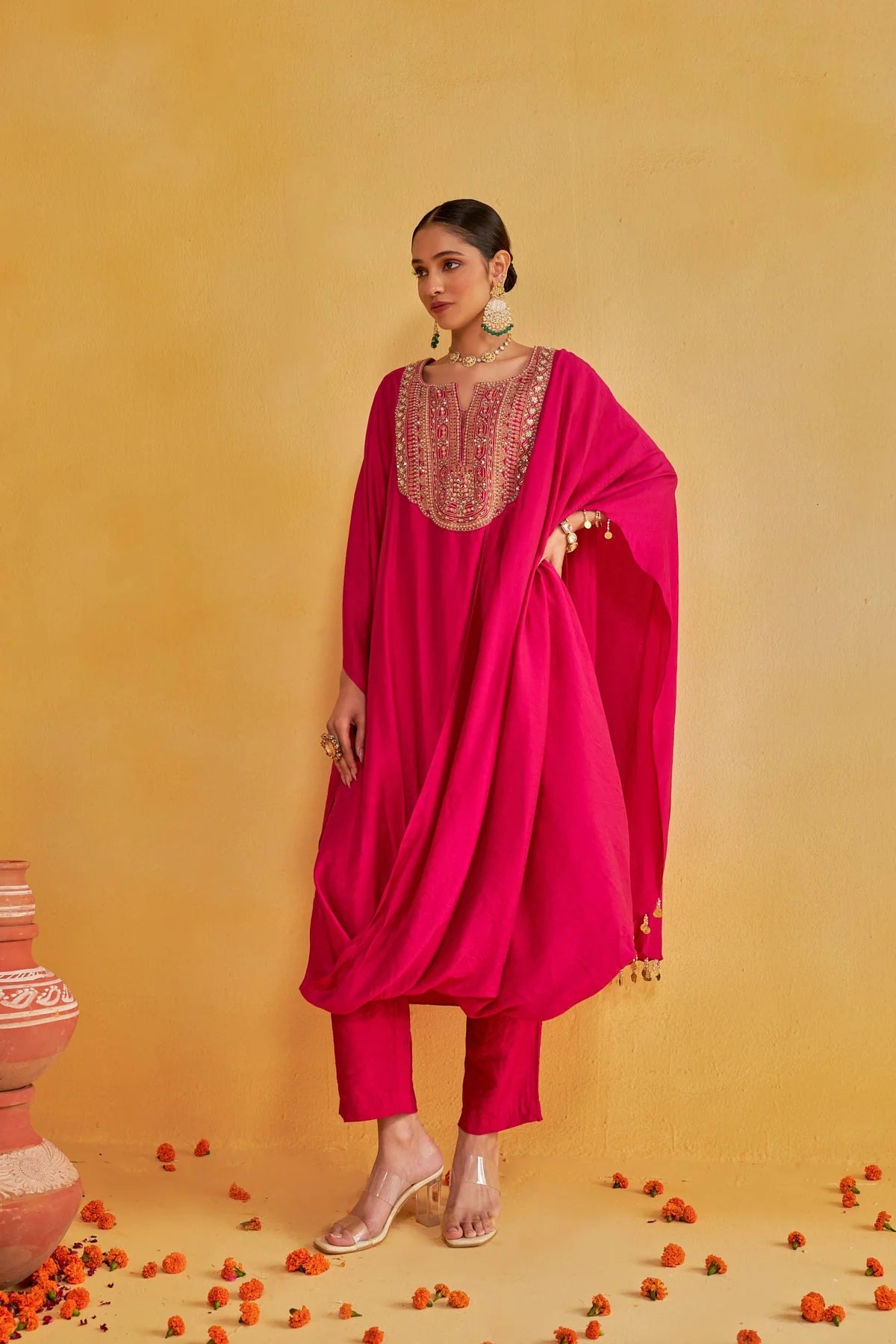 Handcrafted Gulabi Kurta Set with Intricate Work and Flowing Dupatta