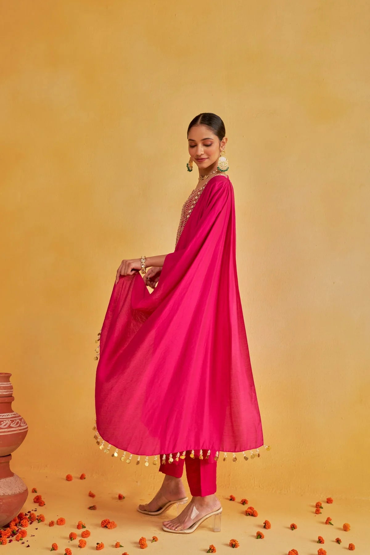Handcrafted Gulabi Kurta Set with Intricate Work and Flowing Dupatta