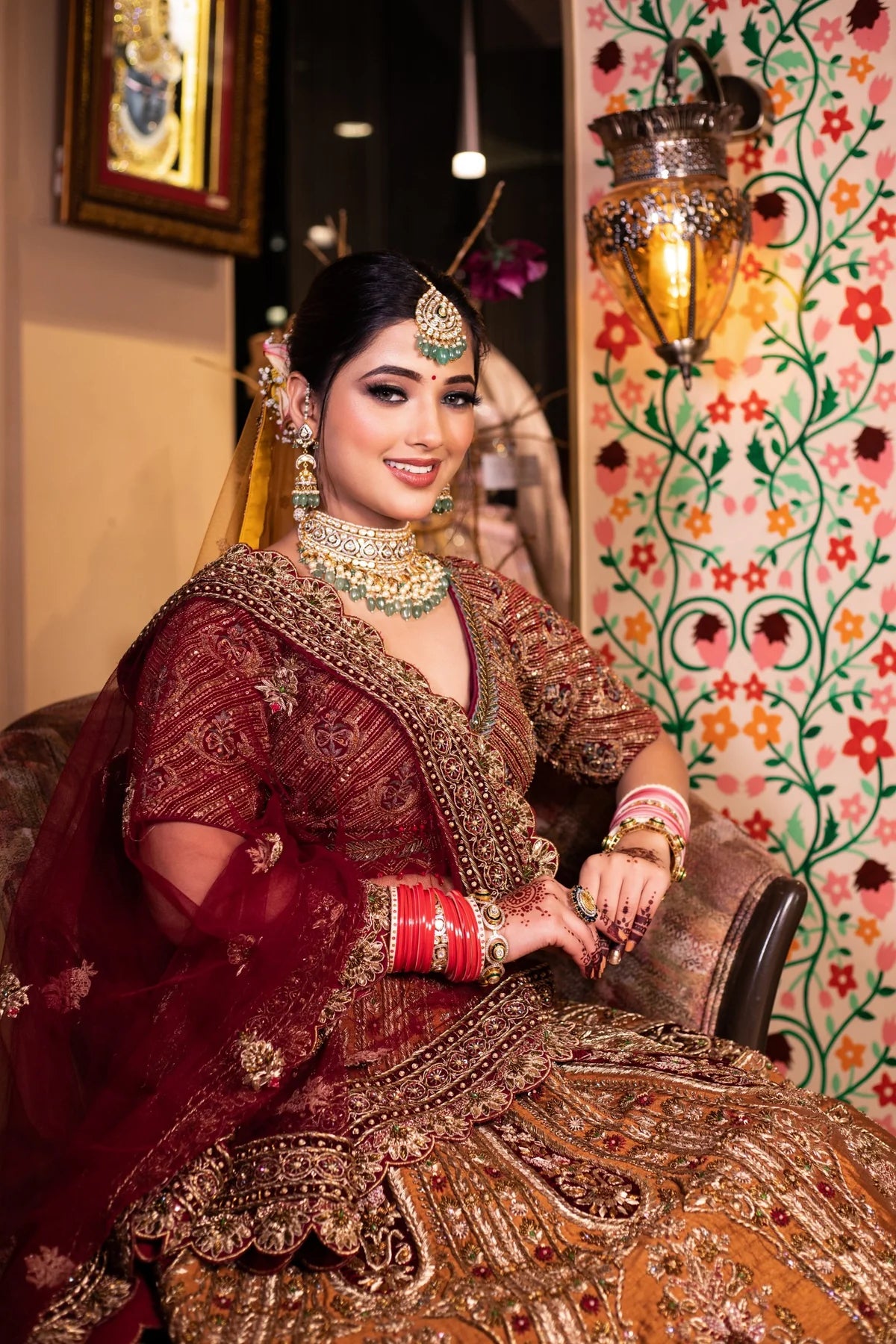 Beautiful Red and Mustard Hand Embroidered Bridal Lehenga Choli Set with Dupatta