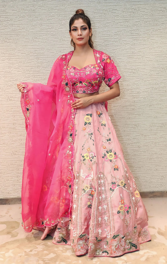 Modern Dark Pink Ethnic Wear Lehenga Choli Set with Floral Accents