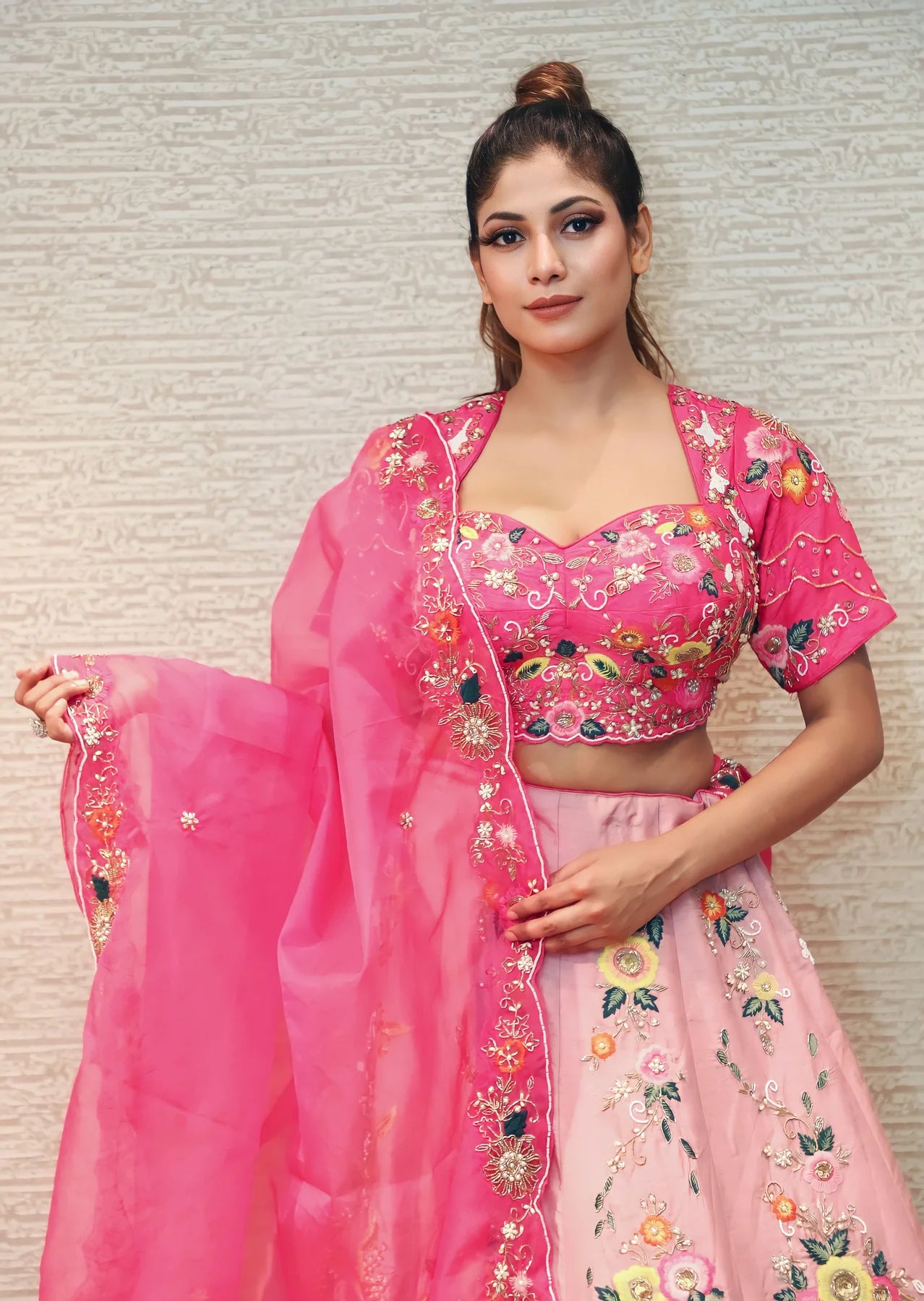 Modern Dark Pink Ethnic Wear Lehenga Choli Set with Floral Accents