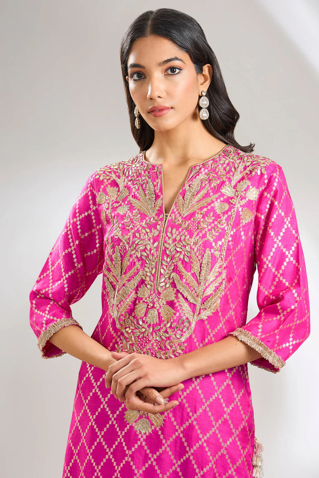 Glamorous Hot Pink Embroidered Kurta and Pant Set Perfect for Festive Gatherings and Parties