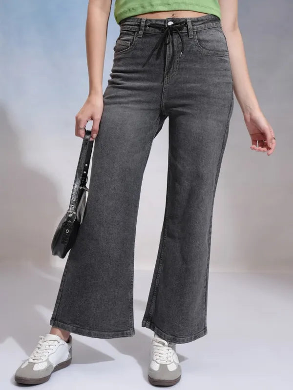 Durable Women Grey Wide Leg Stretchable Denim Jeans Designed for Versatile Everyday Wear