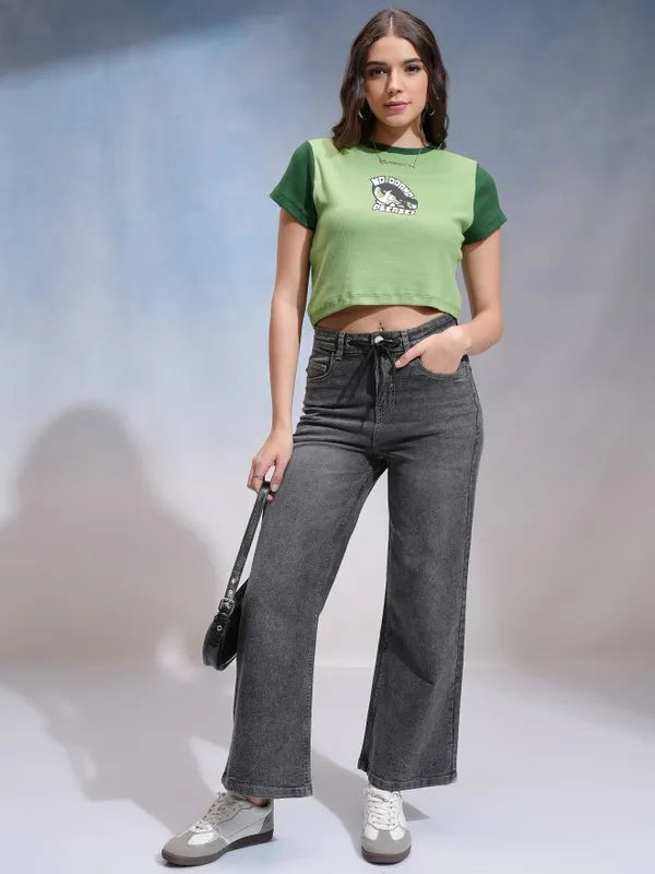 Durable Women Grey Wide Leg Stretchable Denim Jeans Designed for Versatile Everyday Wear