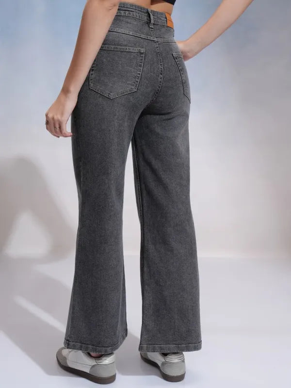 Durable Women Grey Wide Leg Stretchable Denim Jeans Designed for Versatile Everyday Wear