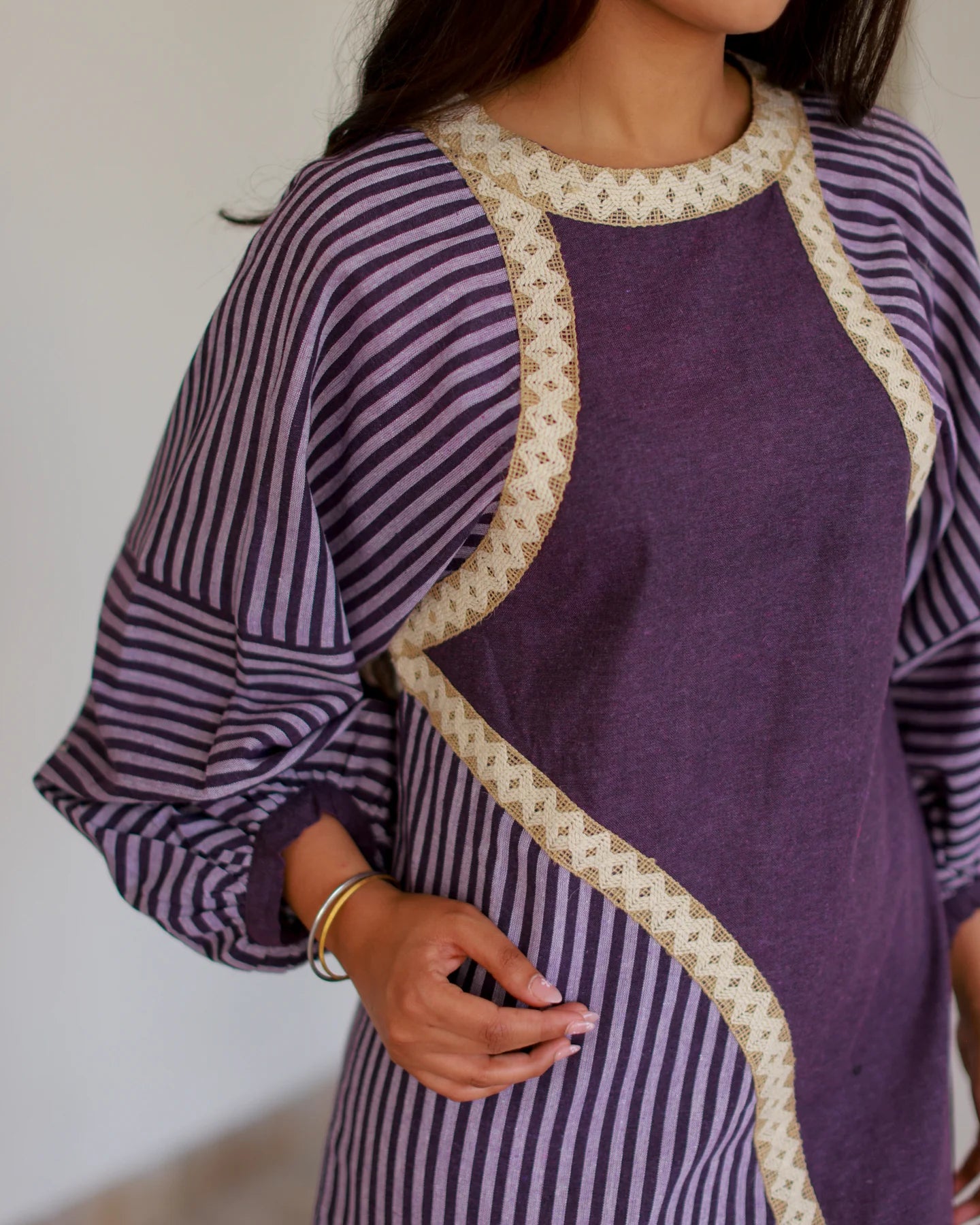 Purple Lace & Stripe Dress Elegant Women’s Casual and Evening Dress