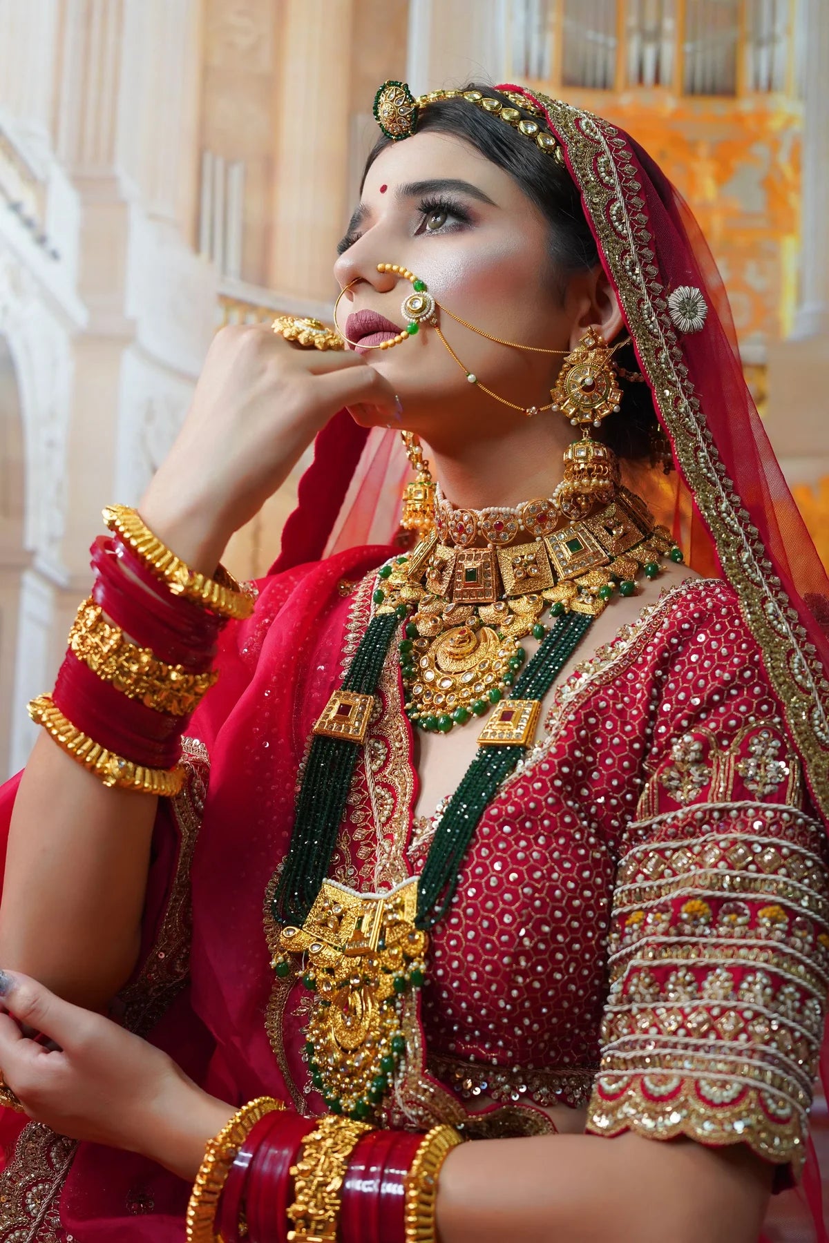 Exquisite Red & Mustard Lehenga with Peacock Motif – Ideal for Weddings and Receptions