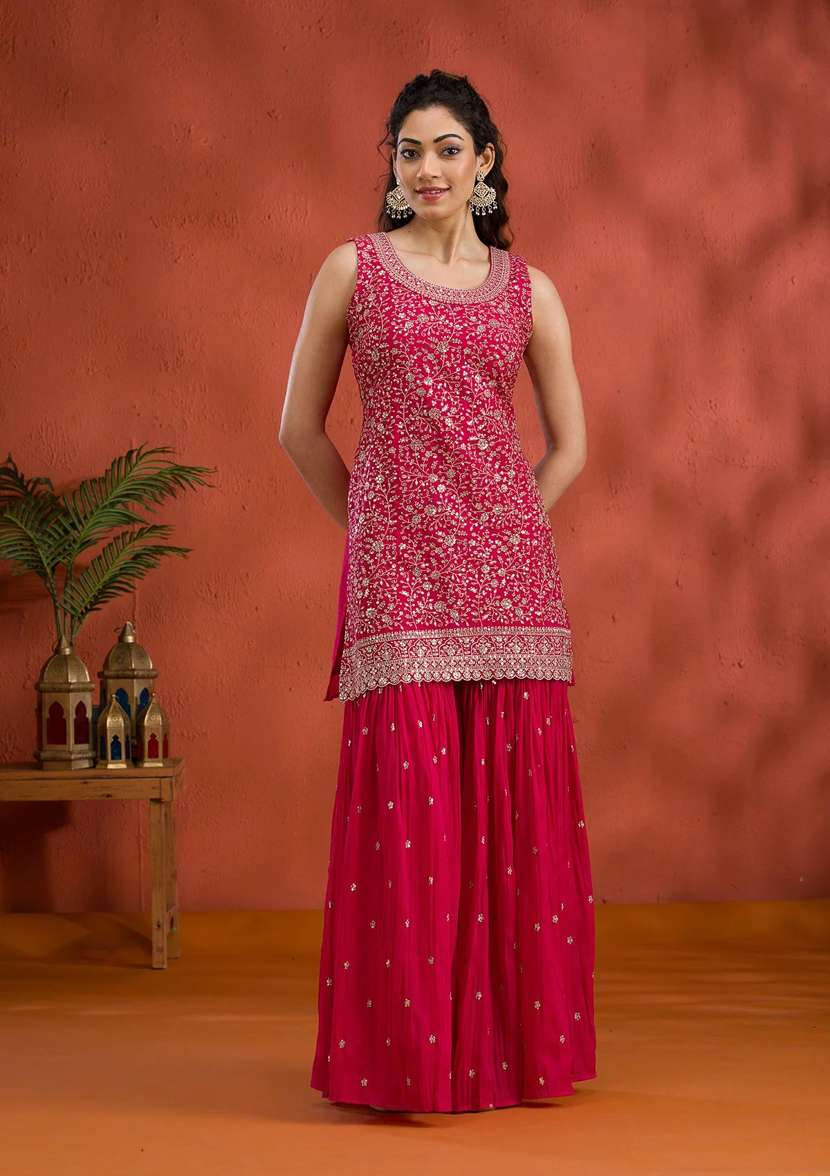 Premium Rani Pink Silver Zariwork Georgette Salwar Suit Ideal for Party Ready Look and Festive Wear