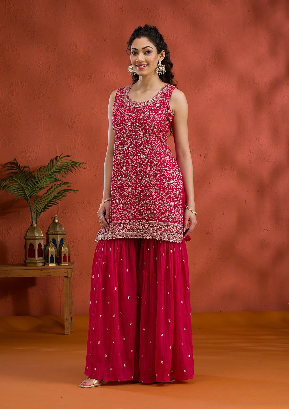 Premium Rani Pink Silver Zariwork Georgette Salwar Suit Ideal for Party Ready Look and Festive Wear