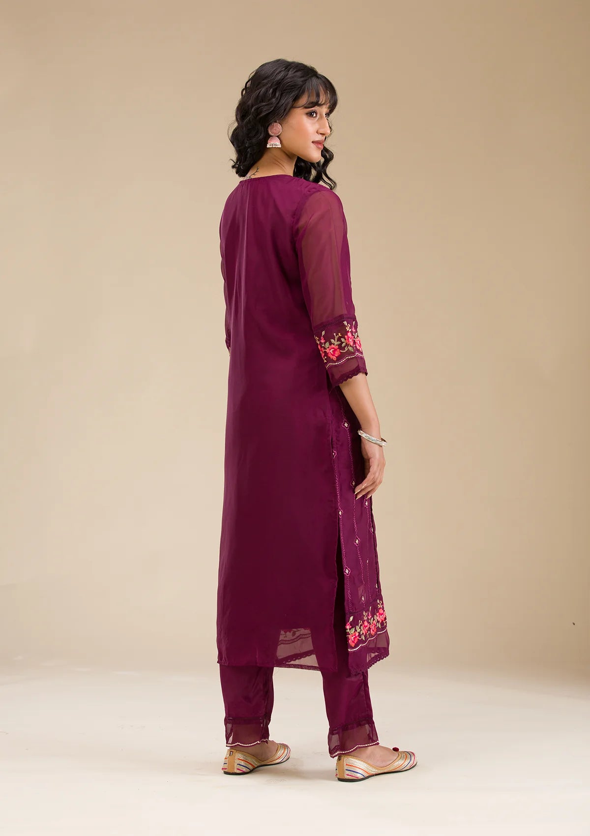 Sophisticated Wine Threadwork Crepe Readymade Salwar Suit with Elegant Embroidery for Women