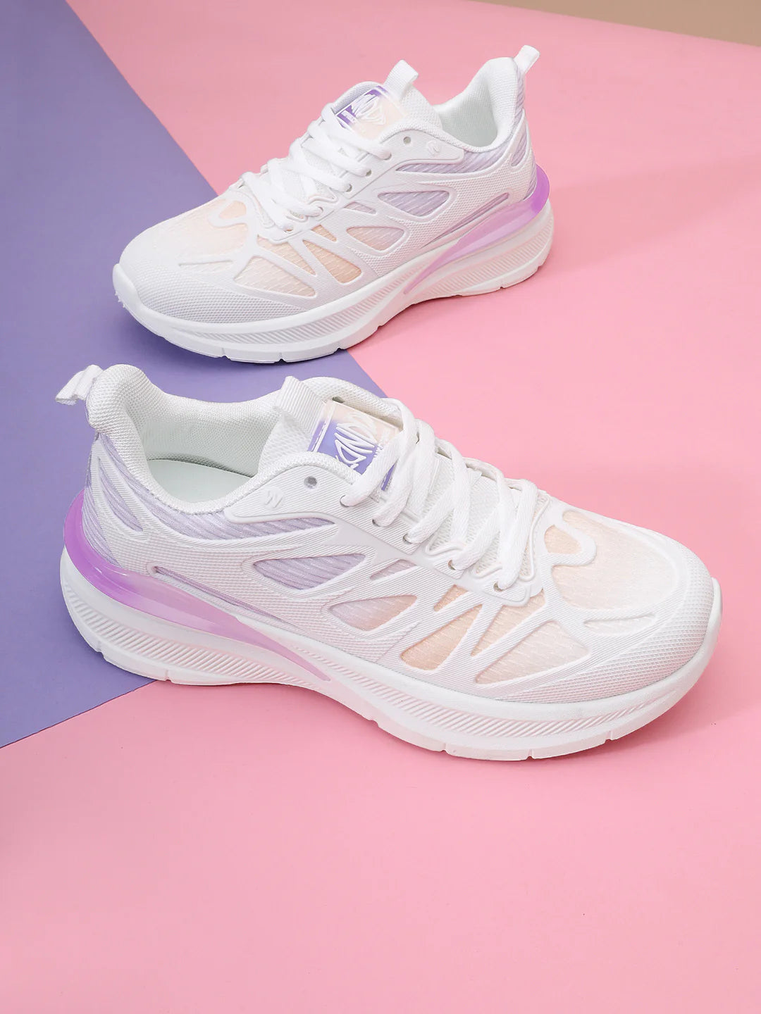 Multi Purpose White Lace Up Sneakers for Sports Fitness and Daily Wear