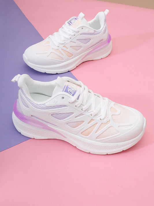 Multi Purpose White Lace Up Sneakers for Sports Fitness and Daily Wear