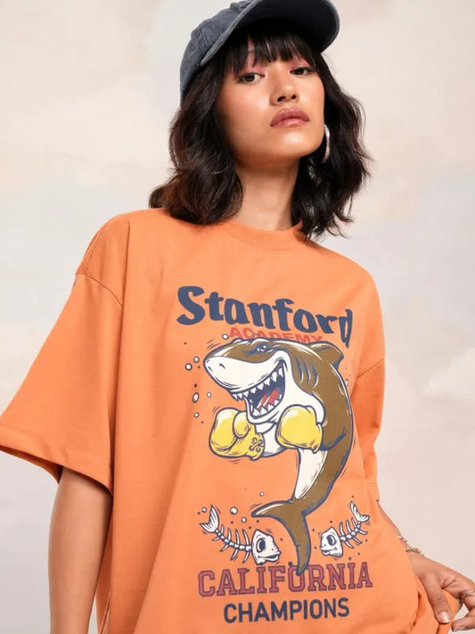 Lightweight Women’s Orange Printed Oversized T-Shirt – Everyday Casual Outfit