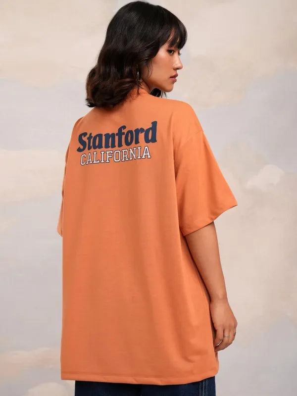 Lightweight Women’s Orange Printed Oversized T-Shirt – Everyday Casual Outfit