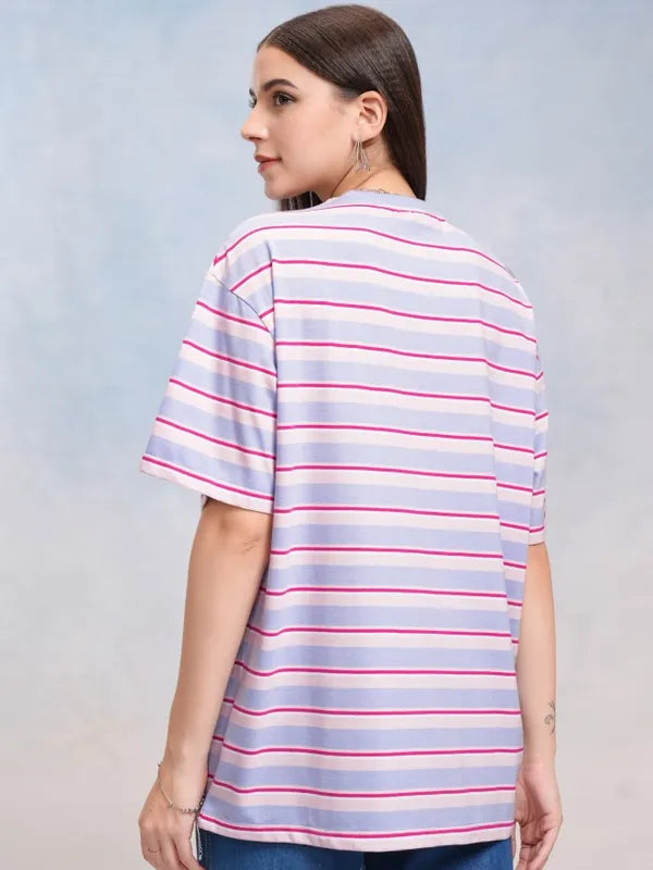Relaxed Fit Women’s Blue Striped T-Shirt – Perfect for Daily Casual Wear