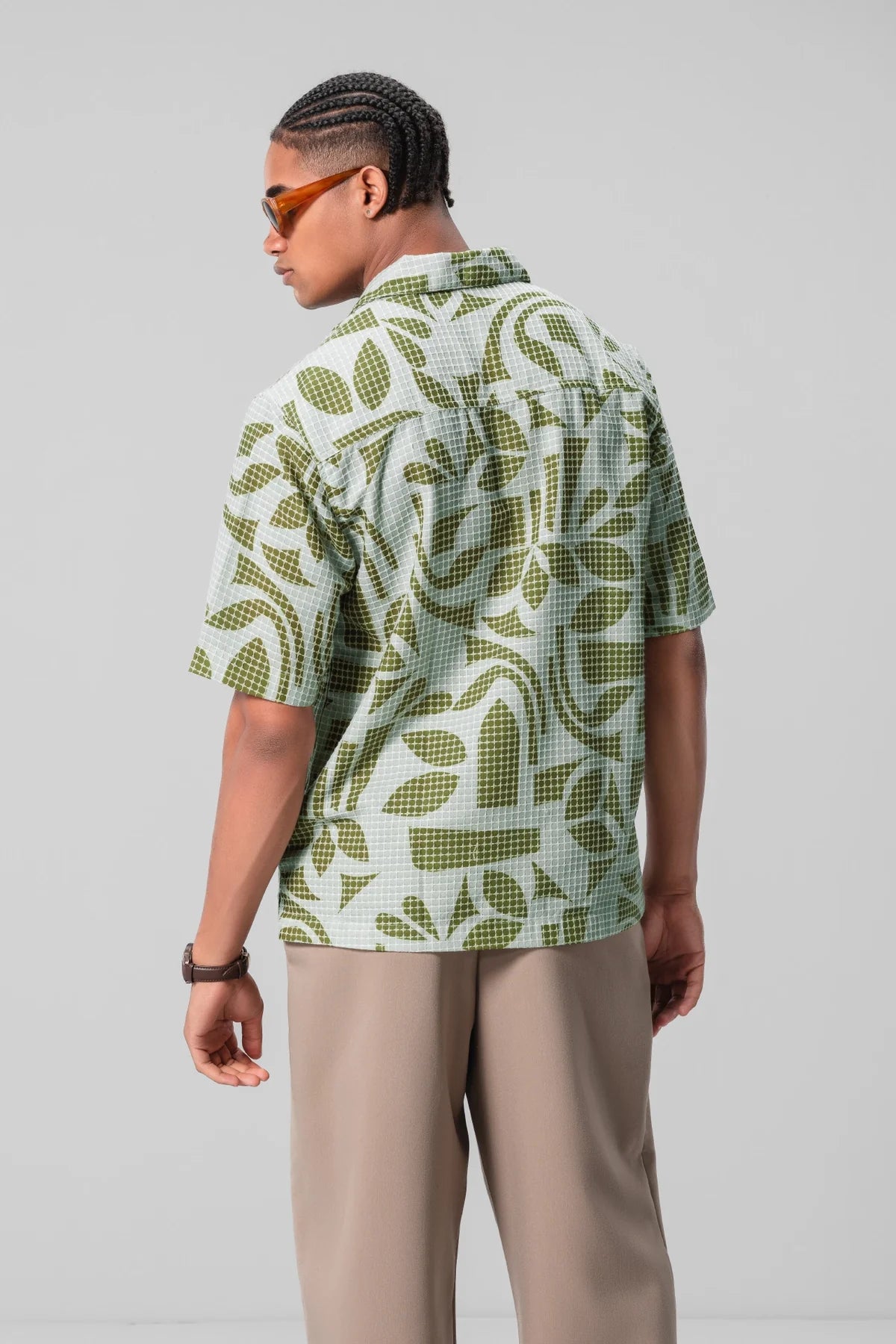 Unisex Green Shirt Textured Pattern Perfect for Office and Outings