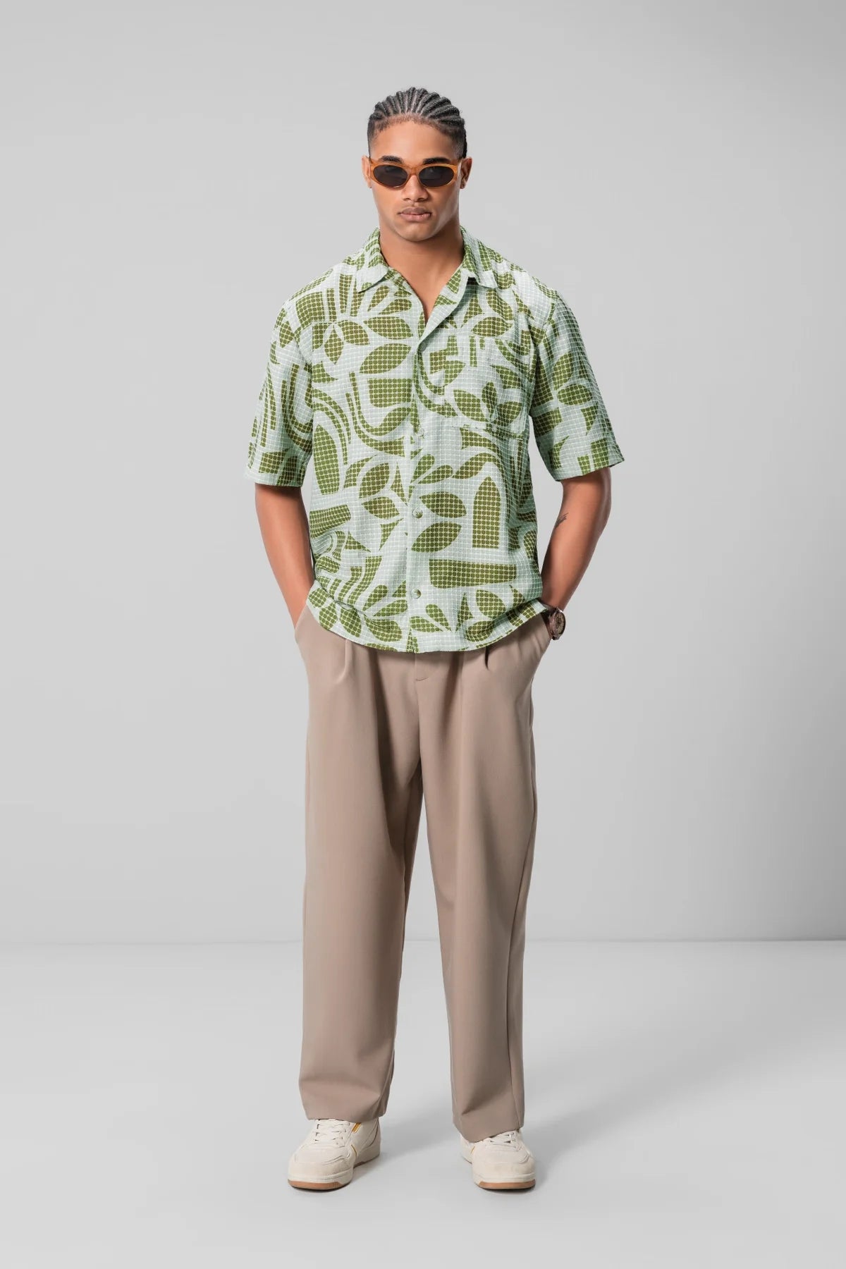 Unisex Green Shirt Textured Pattern Perfect for Office and Outings