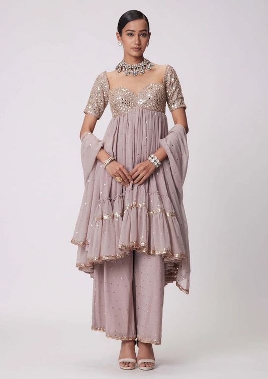 Premium Ash Pink High Low Kurta Set Ideal for Weddings, Cultural Events, and Festive Gatherings