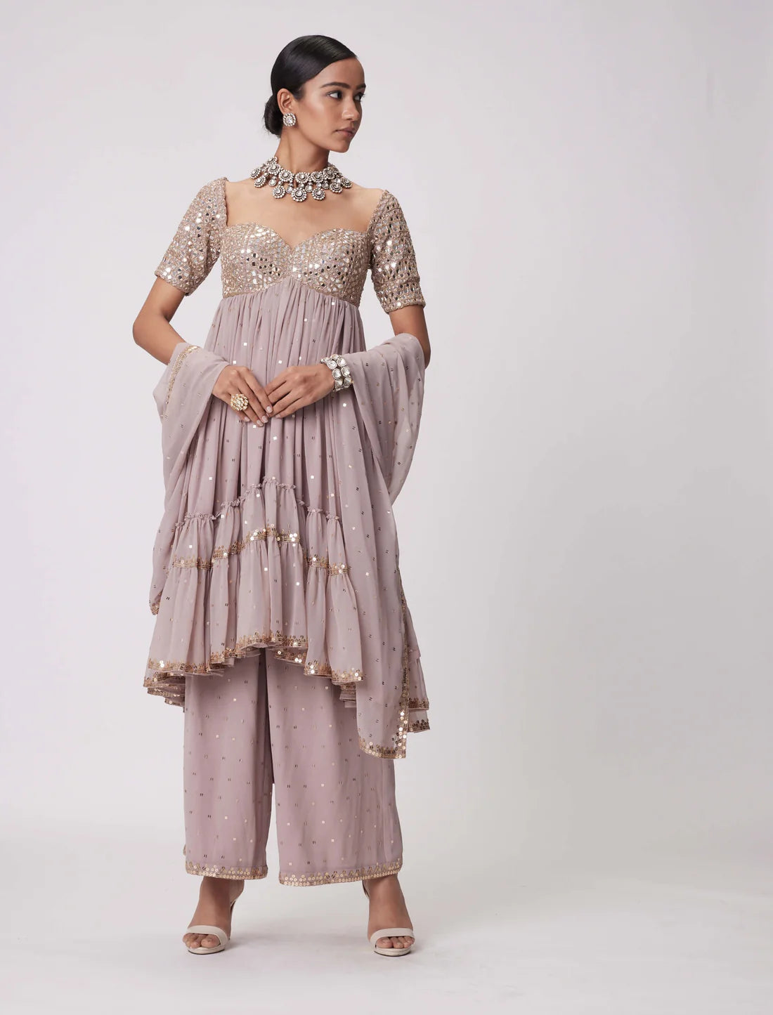 Premium Ash Pink High Low Kurta Set Ideal for Weddings, Cultural Events, and Festive Gatherings