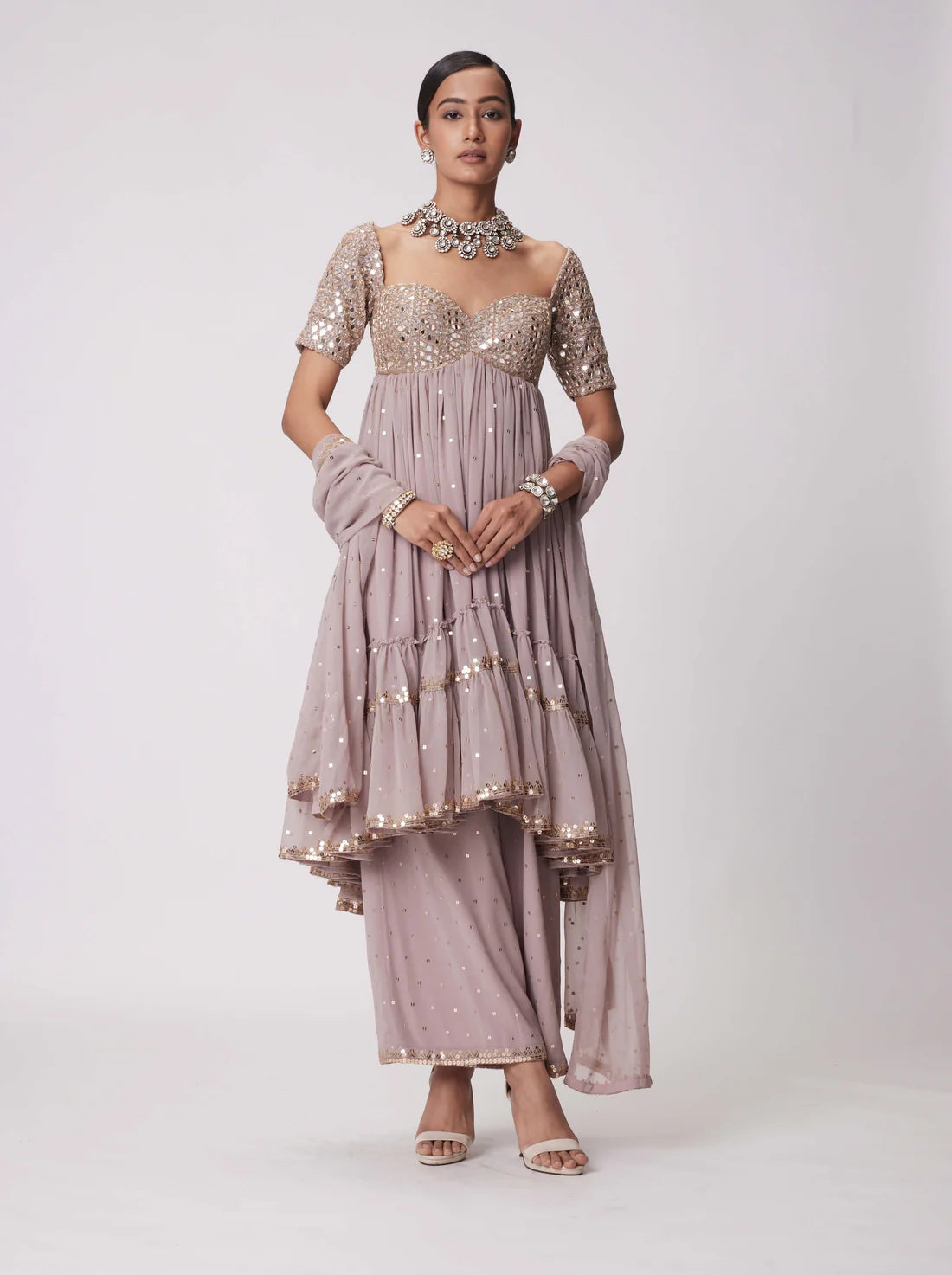 Premium Ash Pink High Low Kurta Set Ideal for Weddings, Cultural Events, and Festive Gatherings