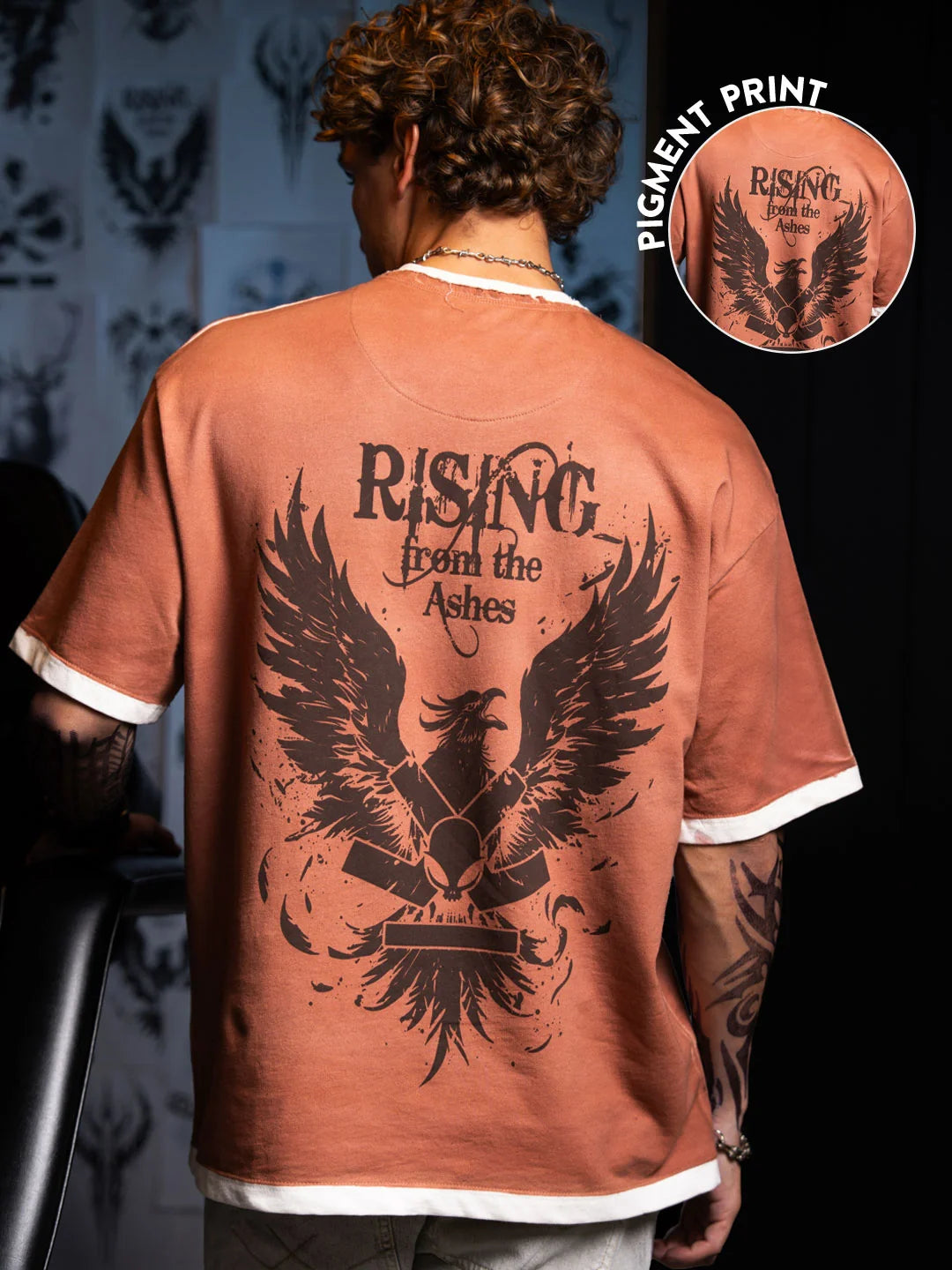 Rust Colored Rising From The Ashes T-Shirt Trendy Relaxed Fit Streetwear for Men
