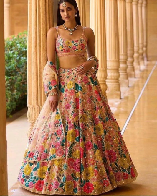 Gorgeous Wedding Wear Lehenga Choli Dupatta Set Featuring Exquisite Embellishments for Brides and Festive Dressing