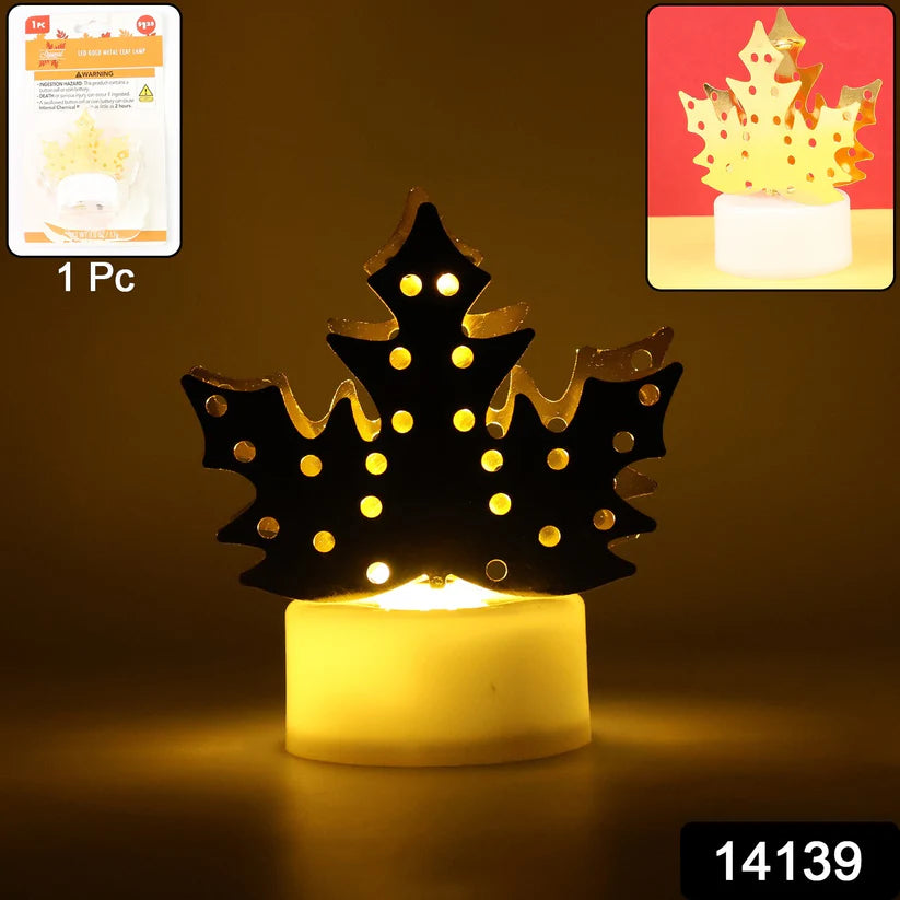 Decorative LED Gold Metal Leaf Diya Lamp for Diwali and Festive Home Decor