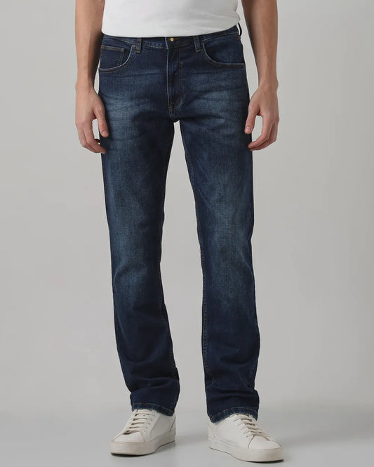 Urban Inspired Straight Fit Indigo Denim Jeans with Flexible Stretch and Relaxed Modern Styling