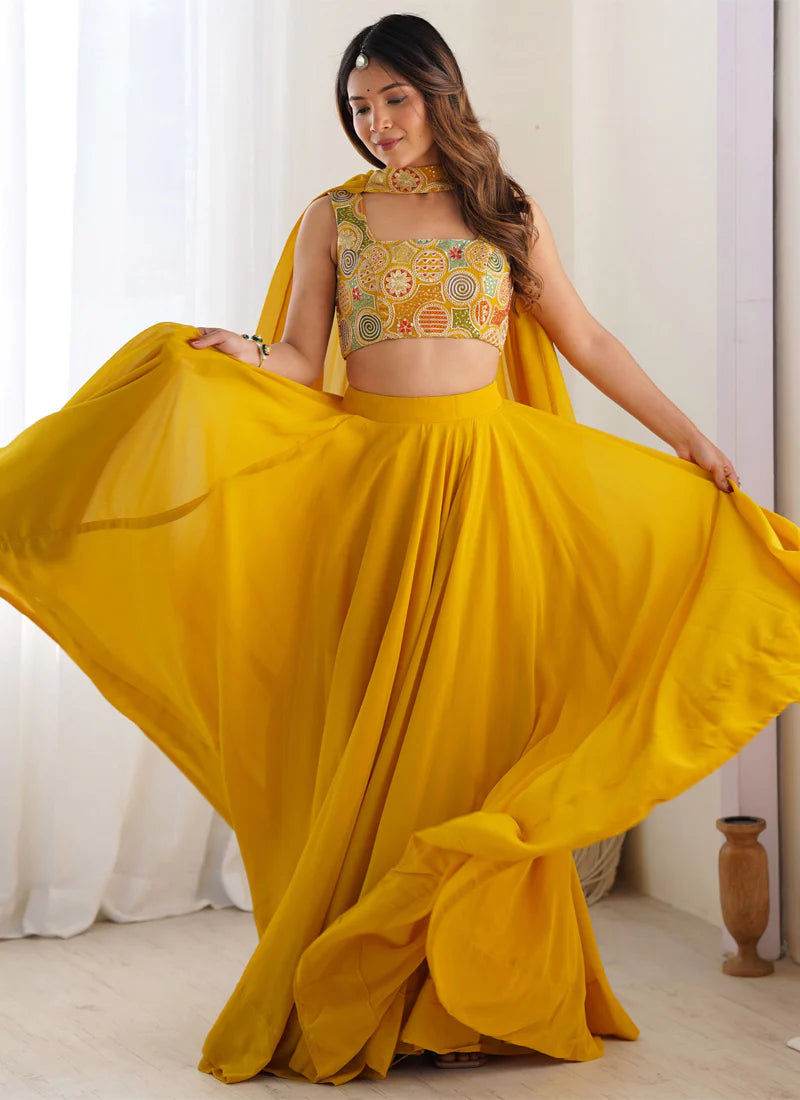 Bright Yellow Haldi Special Georgette Lehenga Choli Set – Perfect for Pre-Wedding Functions