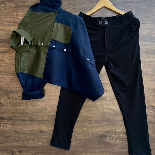 Sleek Men’s Cotton Shirt and Lycra Pant Combo for Professional and Casual Looks