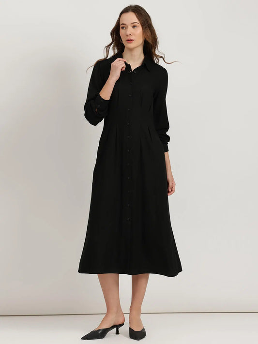 Classic Black Buttondown Shirt Dress for Women Perfect for Casual, Workwear, and Evening Fashion
